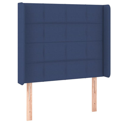 Cabeceira de cama c/ luzes LED tecido 103x16x118/128 cm azul