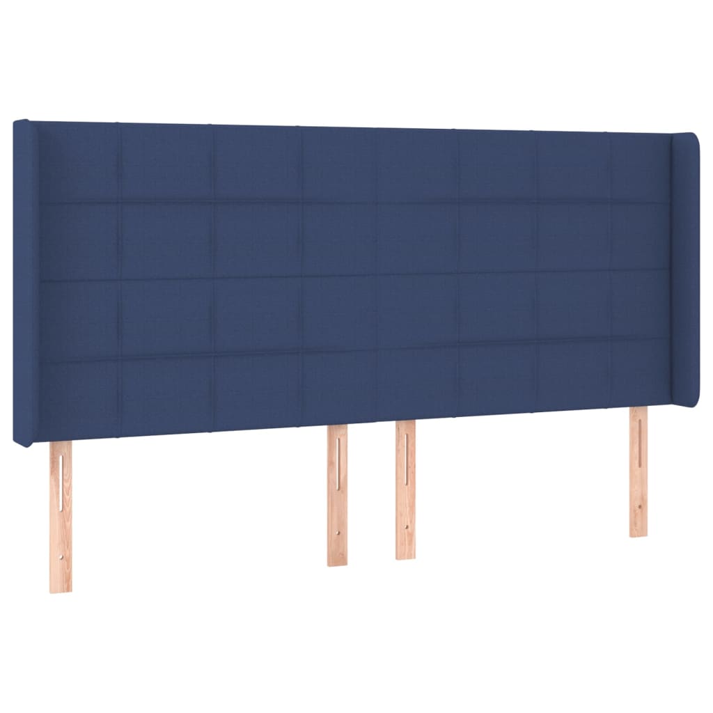 Cabeceira de cama c/ luzes LED tecido 163x16x118/128 cm azul