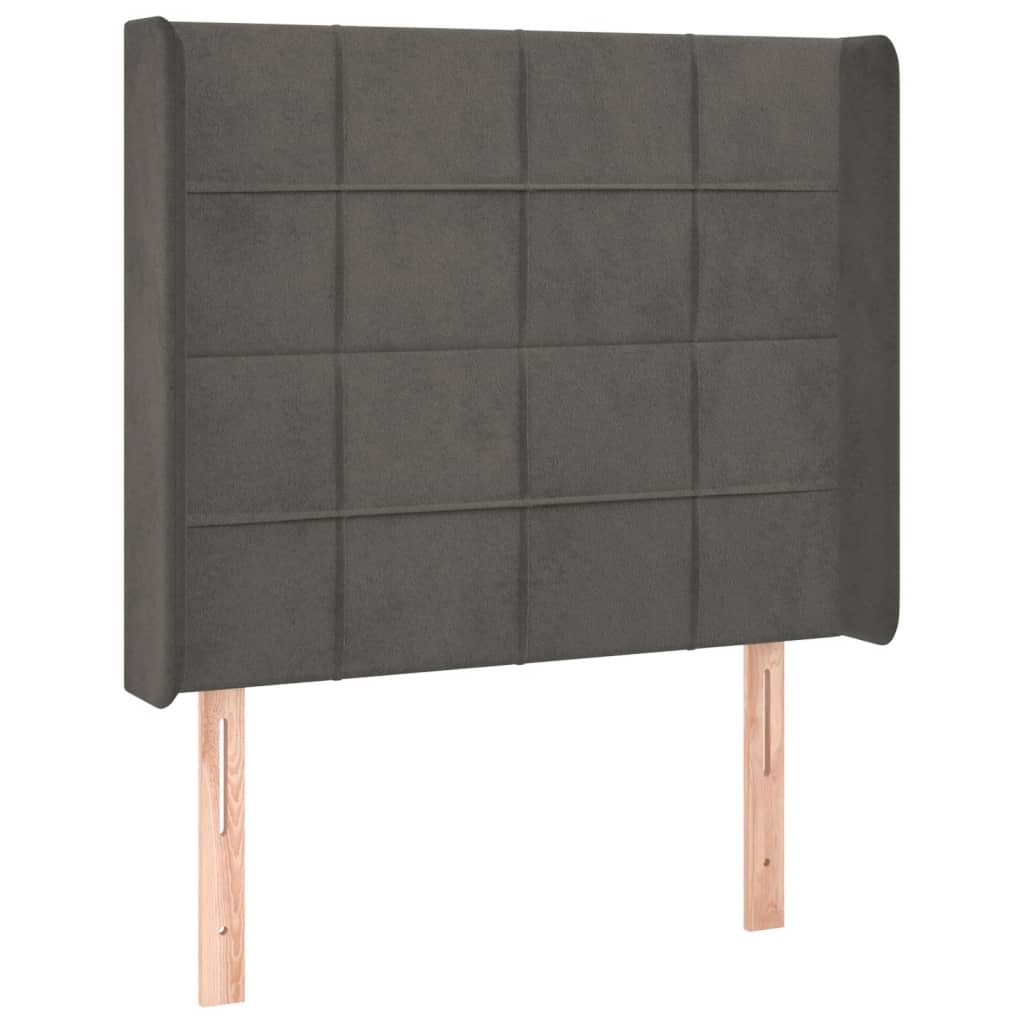 Cabeceira de cama c/ LED veludo 103x16x118/128 cm cinza-escuro