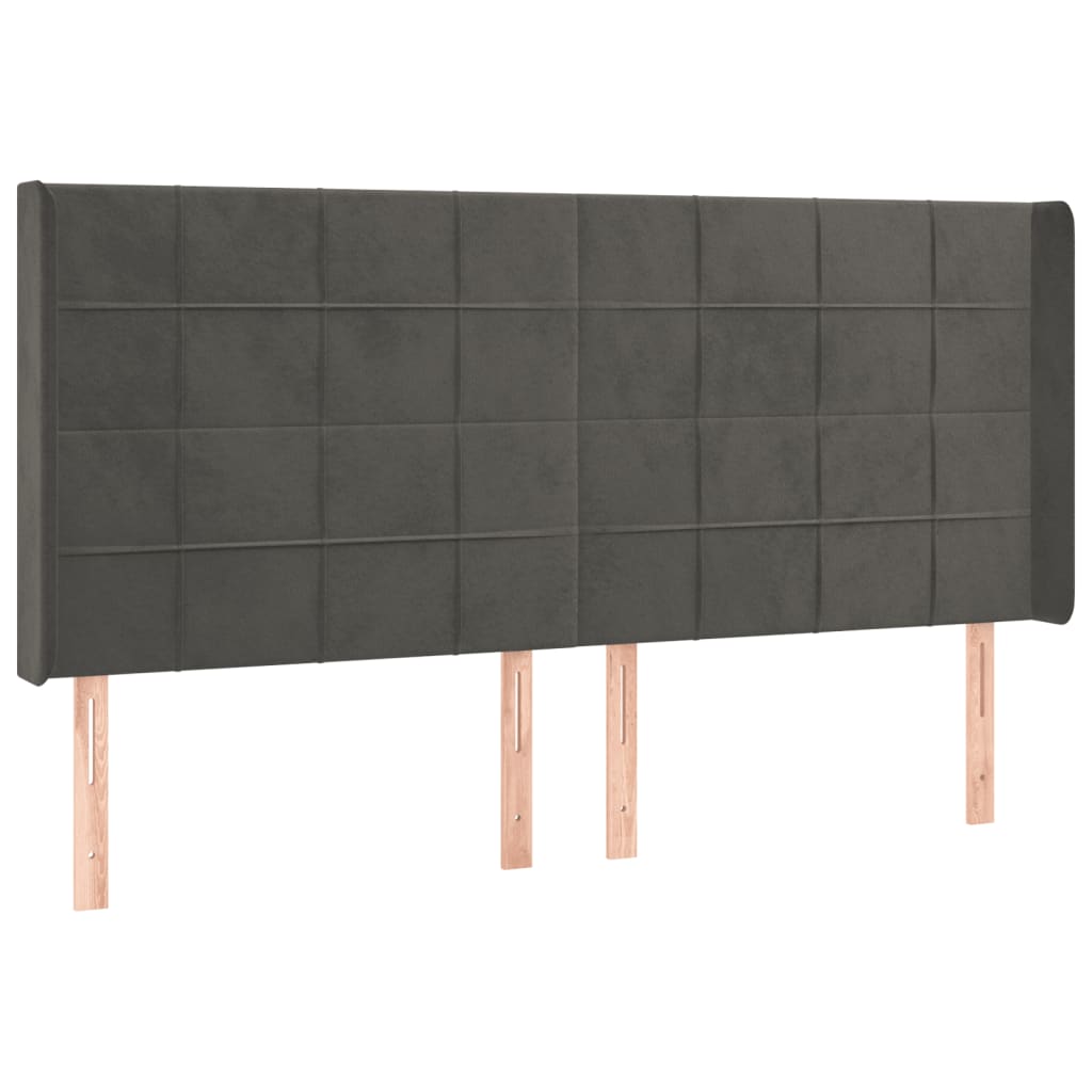 Cabeceira de cama c/ LED veludo 163x16x118/128 cm cinza-escuro