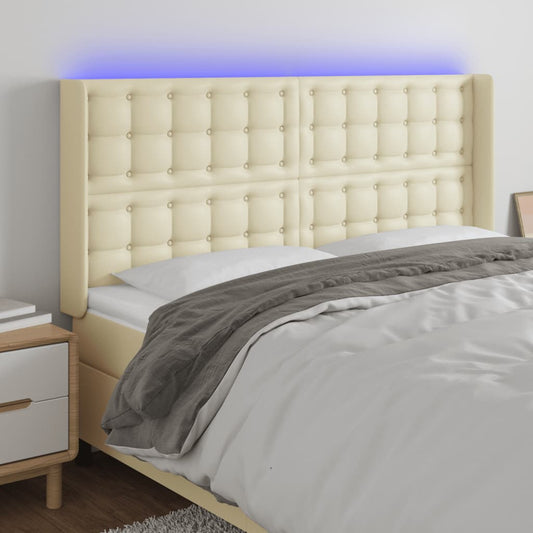 Cabeceira cama c/ LED 147x16x118/128 cm couro artificial crème