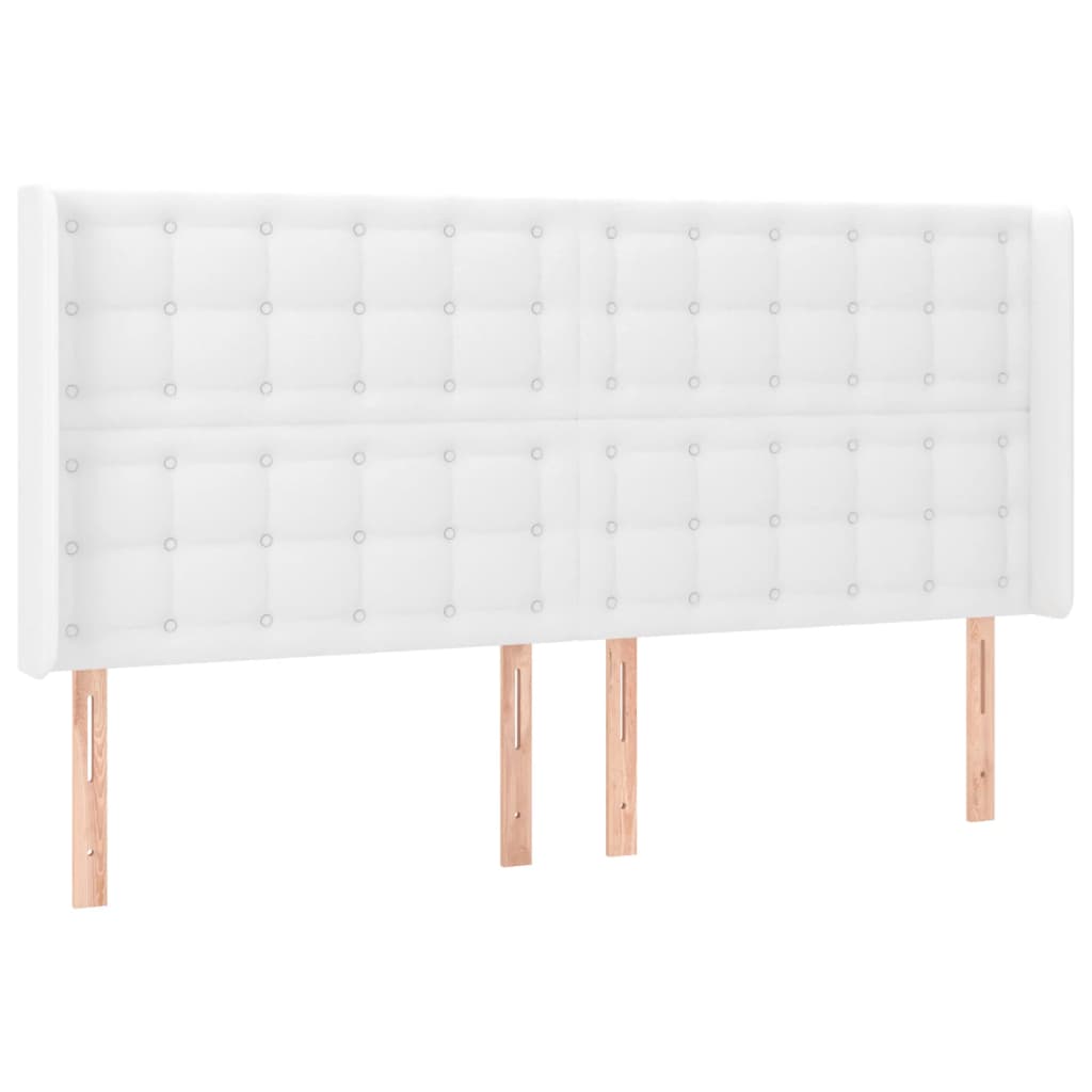 Cabeceira cama c/ LED couro artificial 163x16x118/128 cm branco