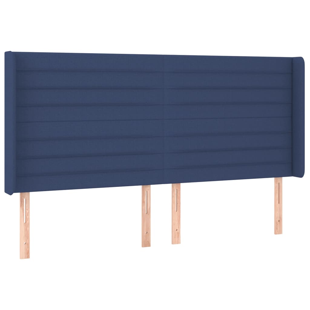 Cabeceira de cama c/ luzes LED tecido 163x16x118/128 cm azul