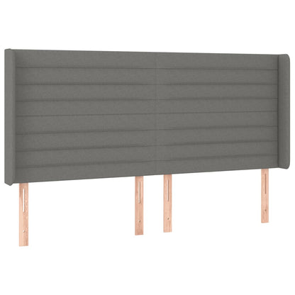 Cabeceira de cama c/ LED tecido 183x16x118/128 cm cinza-escuro