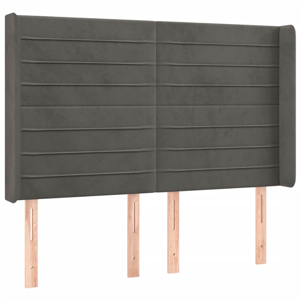 Cabeceira de cama c/ LED veludo 147x16x118/128 cm cinza-escuro