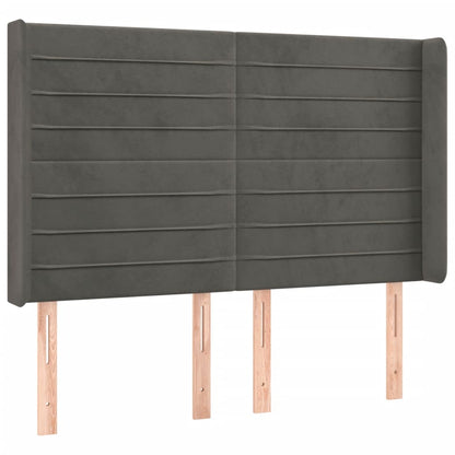 Cabeceira de cama c/ LED veludo 147x16x118/128 cm cinza-escuro