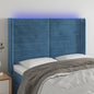Cabeceira cama c/ luzes LED veludo 147x16x118/128cm azul-escuro