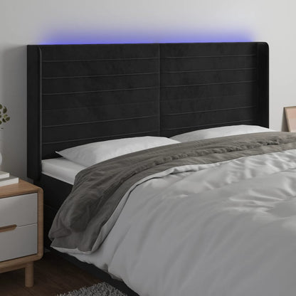 Cabeceira de cama c/ luzes LED veludo 163x16x118/128 cm preto