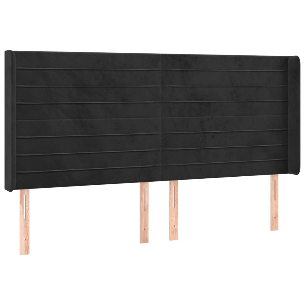Cabeceira de cama c/ luzes LED veludo 183x16x118/128 cm preto