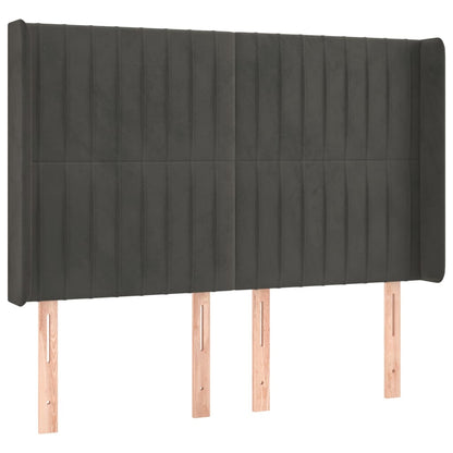 Cabeceira de cama c/ LED veludo 147x16x118/128 cm cinza-escuro