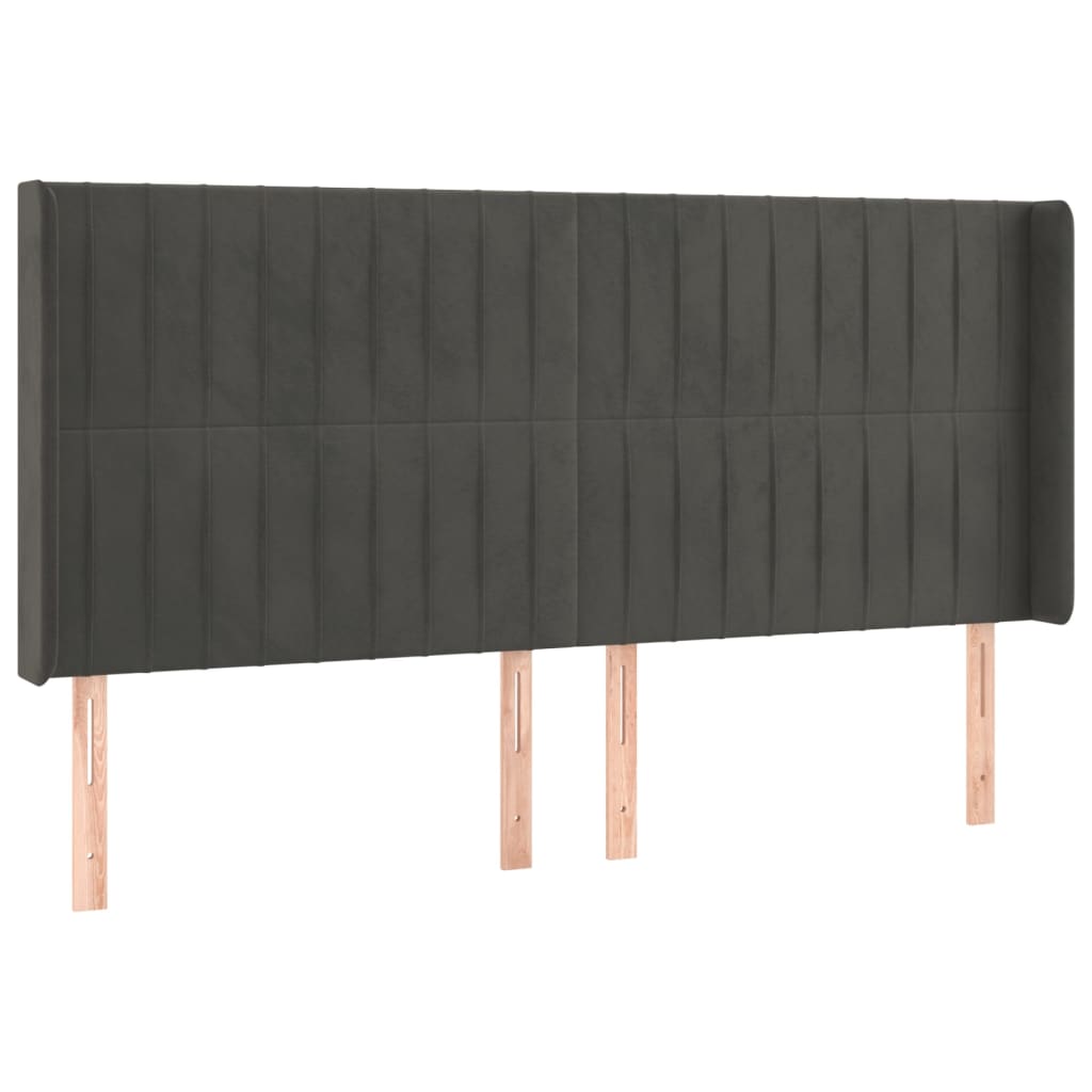 Cabeceira de cama c/ LED veludo 163x16x118/128 cm cinza-escuro