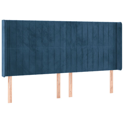 Cabeceira cama c/ luzes LED veludo 163x16x118/128cm azul-escuro