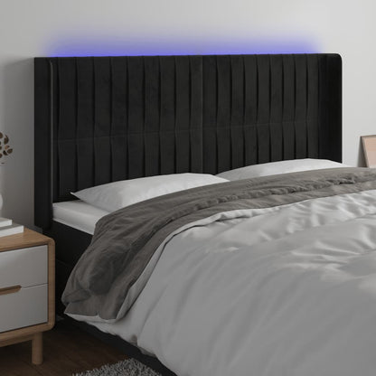 Cabeceira de cama c/ luzes LED veludo 183x16x118/128 cm preto