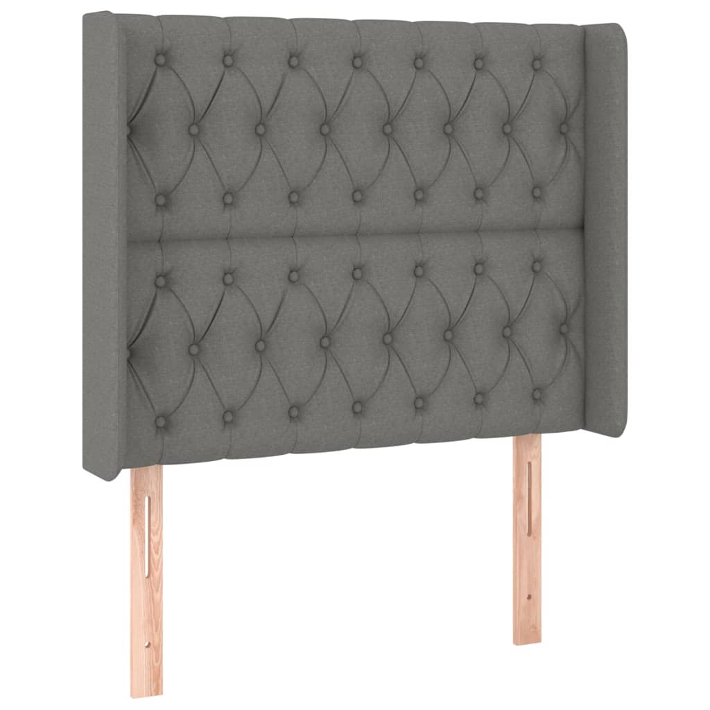 Cabeceira de cama c/ LED tecido 93x16x118/128 cm cinza-escuro