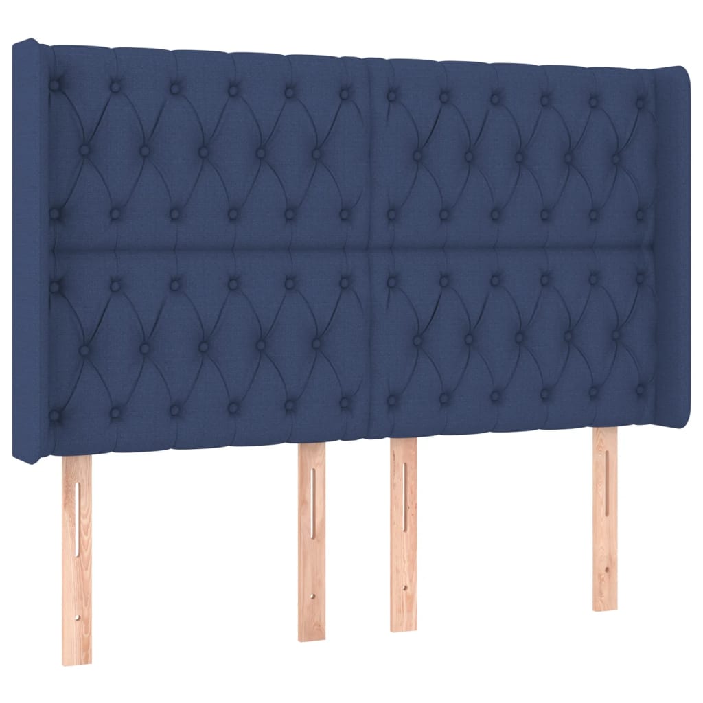 Cabeceira de cama c/ luzes LED tecido 163x16x118/128 cm azul