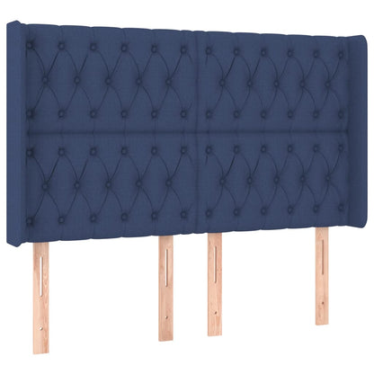 Cabeceira de cama c/ luzes LED tecido 163x16x118/128 cm azul