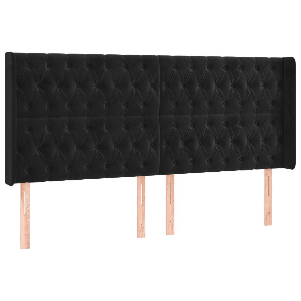 Cabeceira de cama c/ luzes LED veludo 203x16x118/128 cm preto