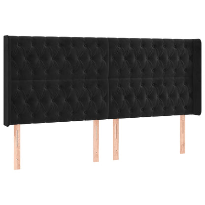 Cabeceira de cama c/ luzes LED veludo 203x16x118/128 cm preto