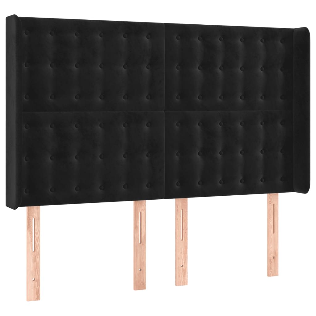 Cabeceira de cama c/ luzes LED veludo 147x16x118/128 cm preto