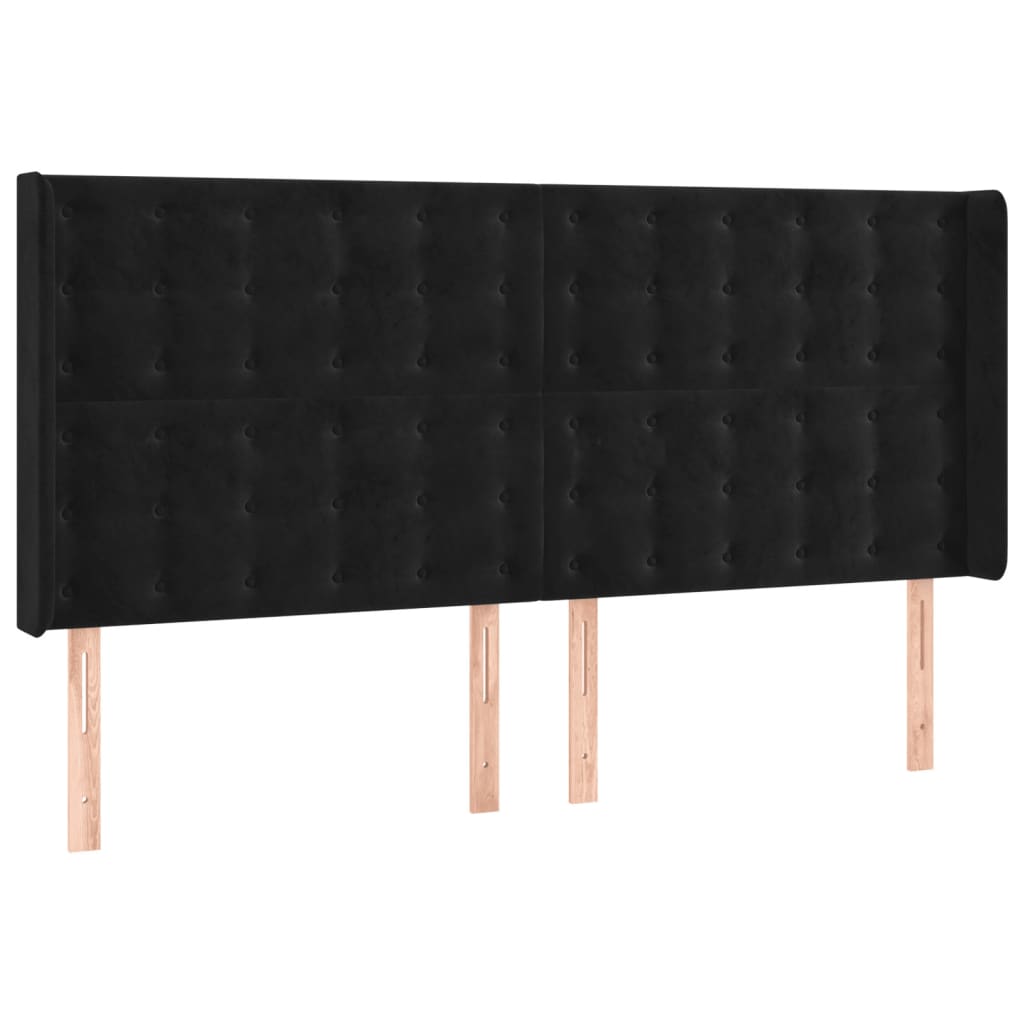 Cabeceira de cama c/ luzes LED veludo 203x16x118/128 cm preto