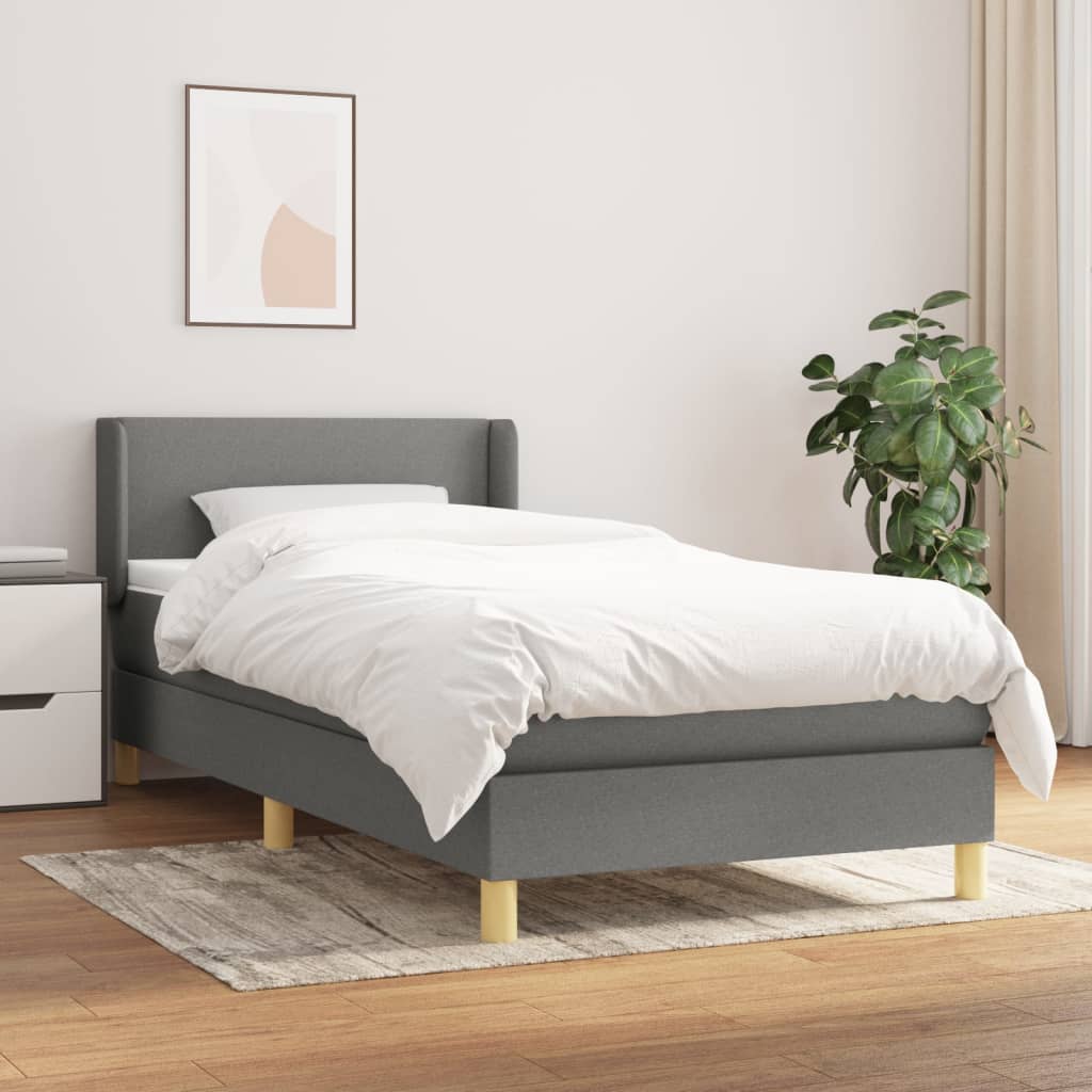 Cama com molas/colchão 100x200 cm tecido cinza-escuro