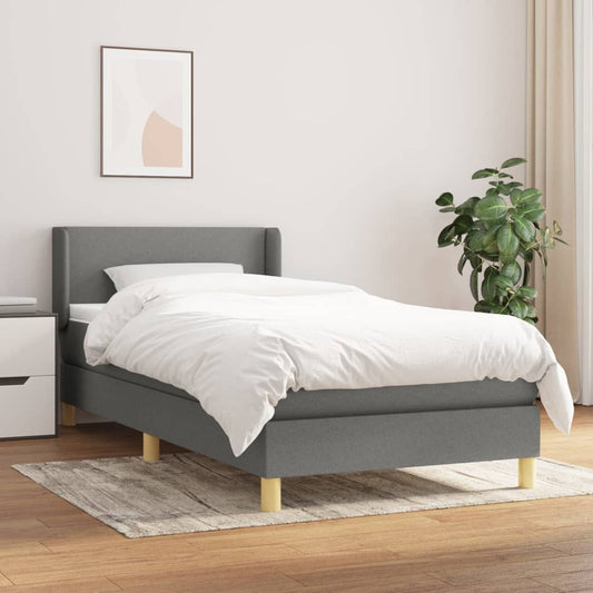Cama com molas/colchão 100x200 cm tecido cinza-escuro