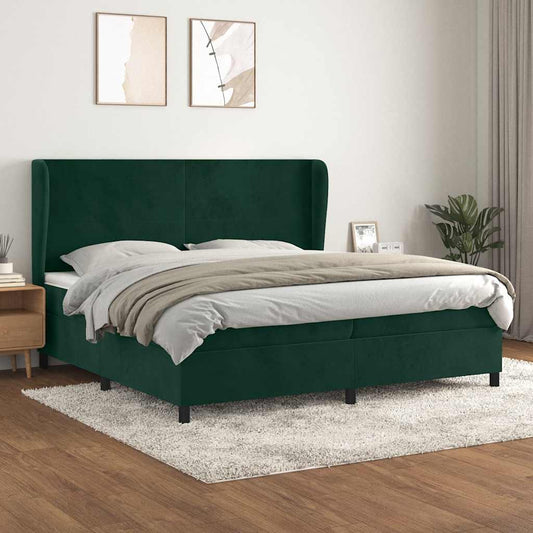 Cama com molas/colchão 200x200 cm veludo verde-escuro