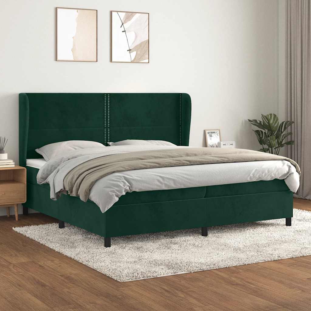 Cama com molas/colchão 200x200 cm veludo verde-escuro