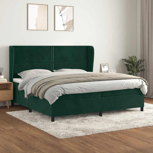 Cama com molas/colchão 200x200 cm veludo verde-escuro