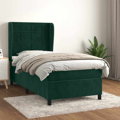Cama com molas/colchão 80x200 cm veludo verde-escuro