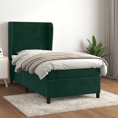 Cama com molas/colchão 90x190 cm veludo verde-escuro