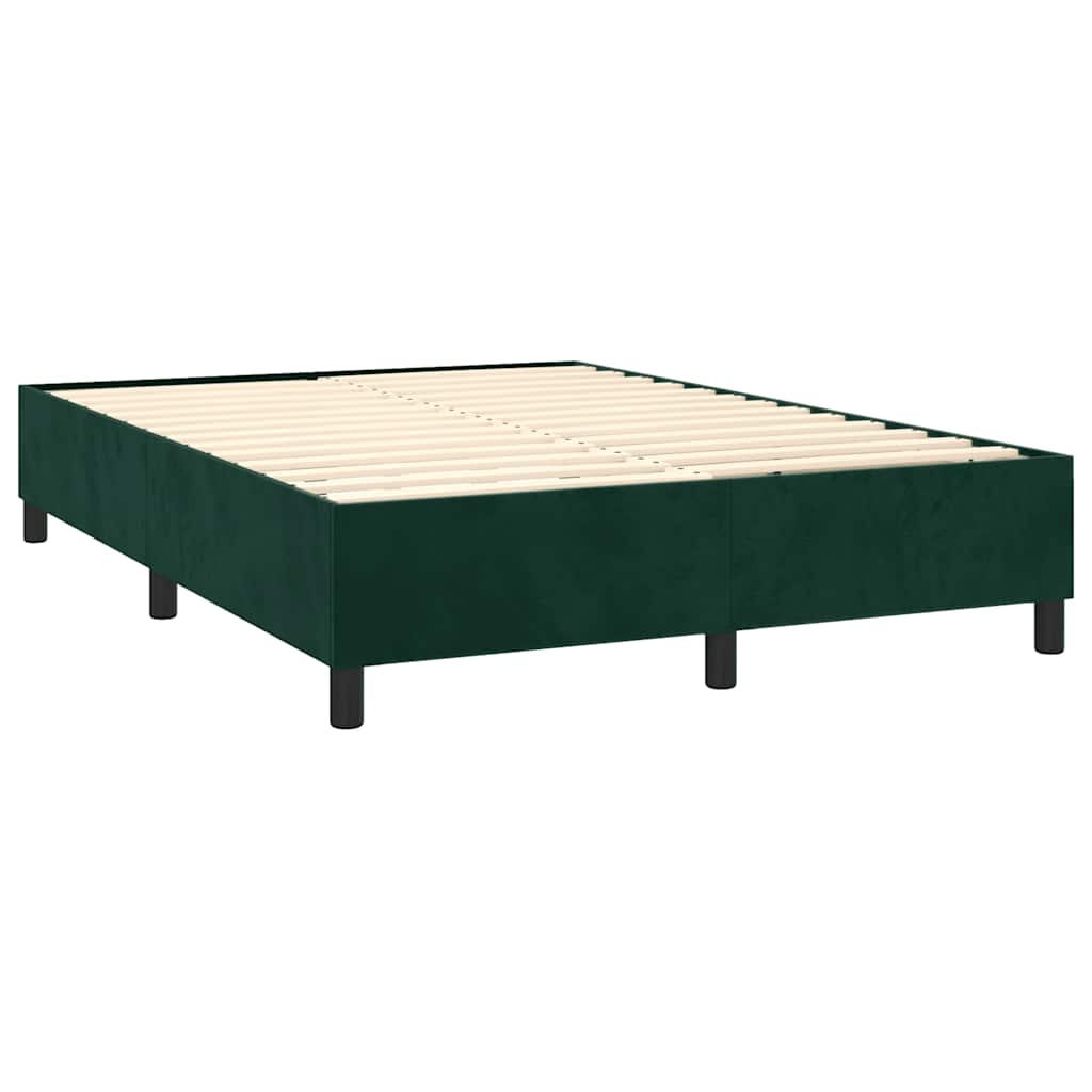 Cama com molas/colchão 140x190 cm veludo verde-escuro