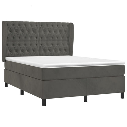 Cama com molas/colchão 140x190 cm veludo cinzento-escuro