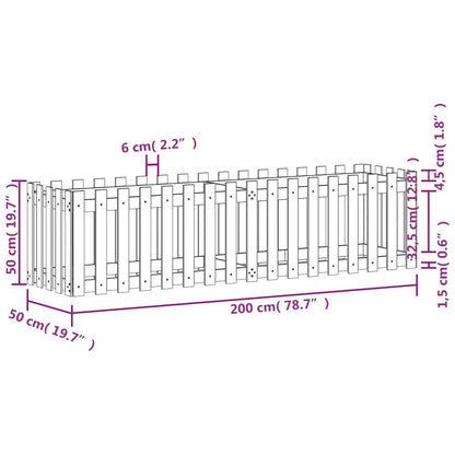 Canteiro elevado design cerca 200x50x50 cm pinho maciço branco