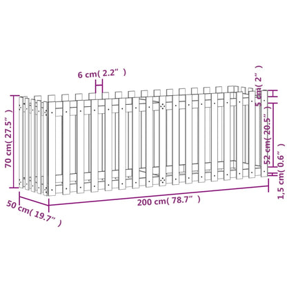 Canteiro elevado design cerca 200x50x70 cm pinho maciço branco