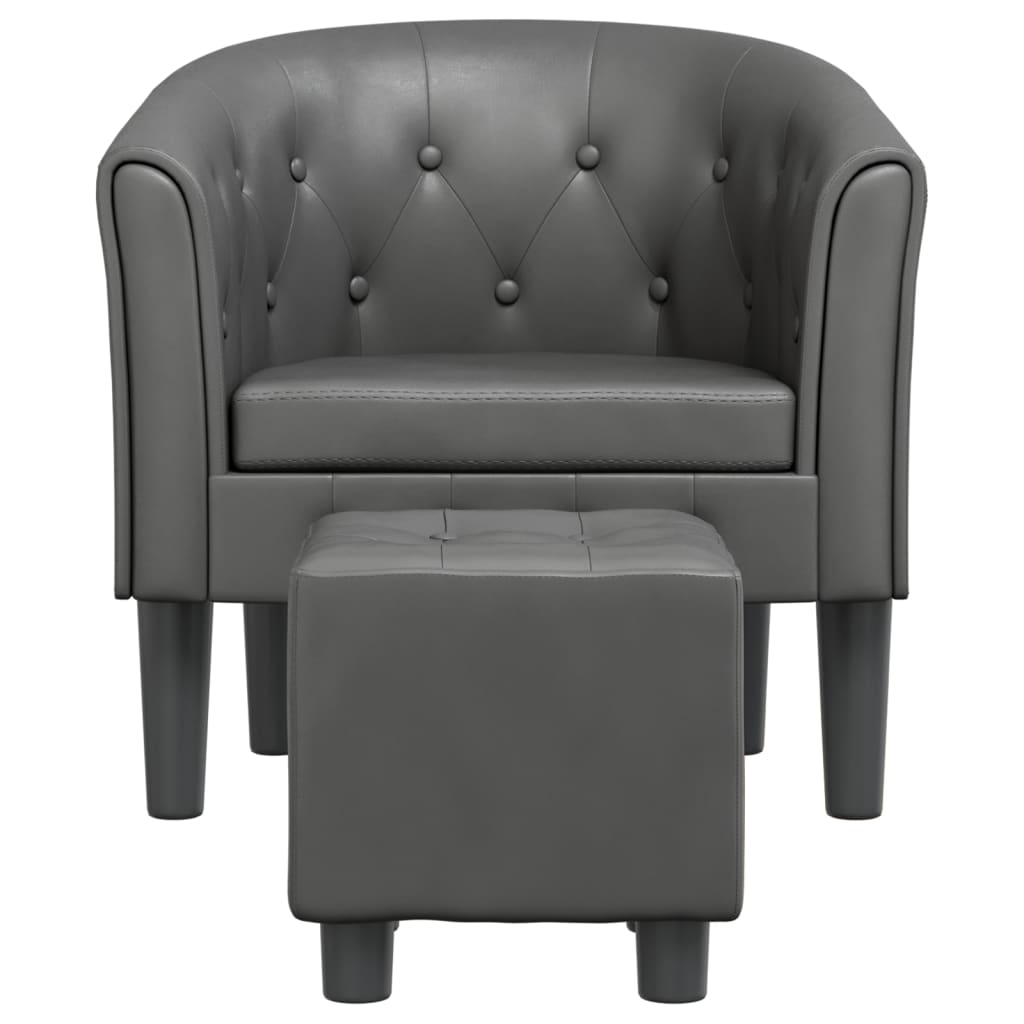 Poltrona com apoio de pés couro artificial cinzento