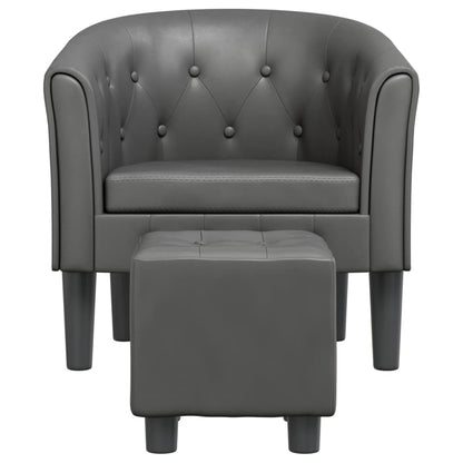 Poltrona com apoio de pés couro artificial cinzento