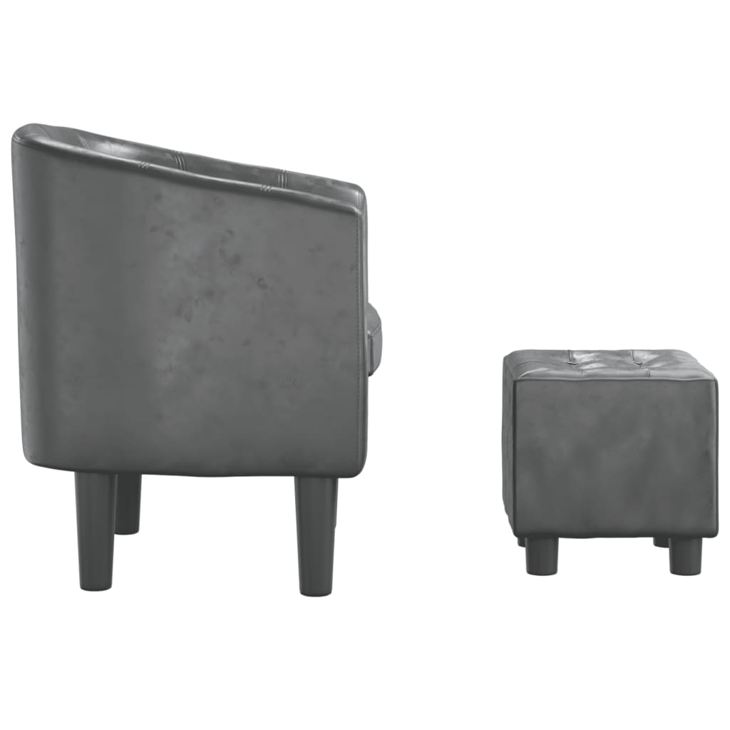 Poltrona com apoio de pés couro artificial cinzento