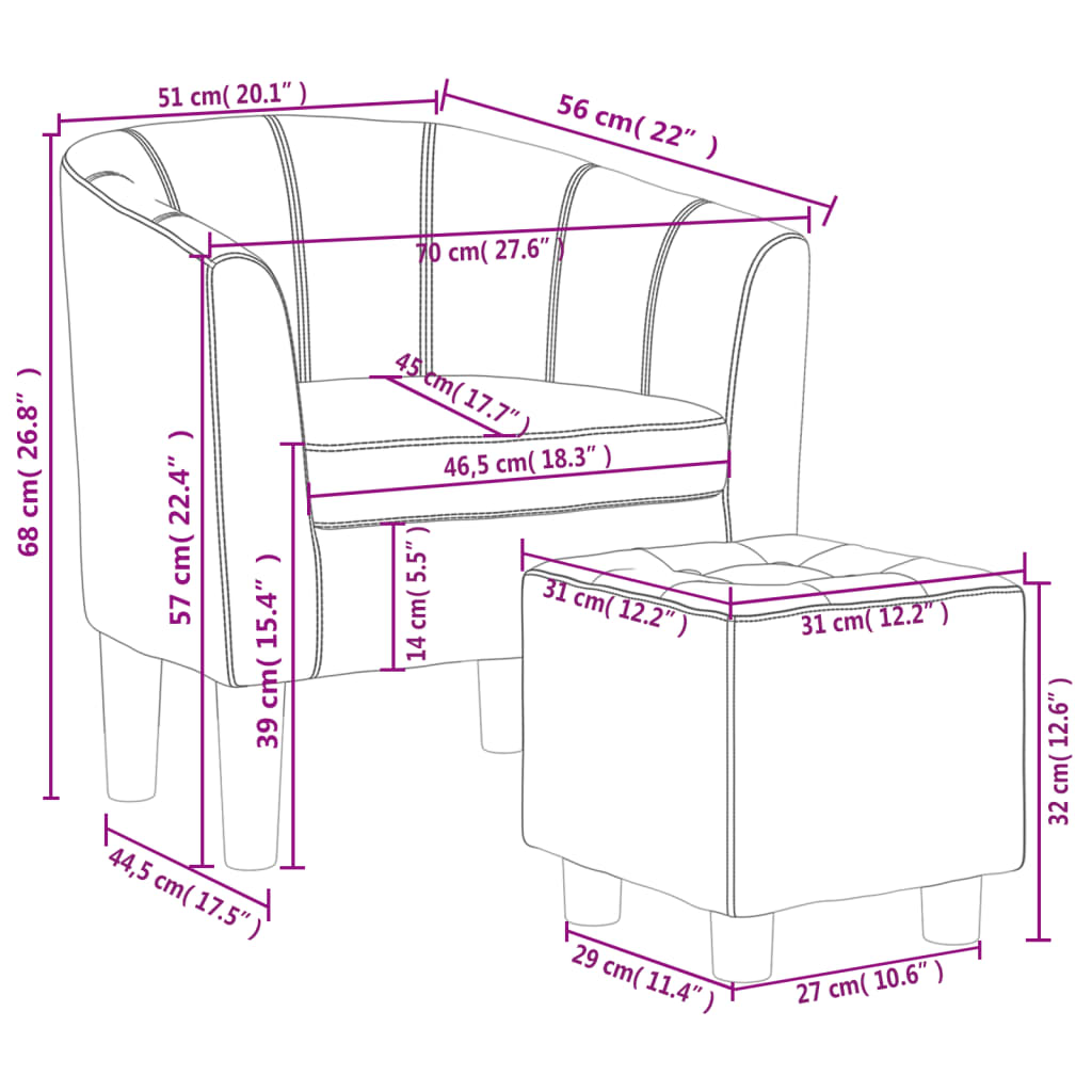 Poltrona com apoio de pés couro artificial cinzento