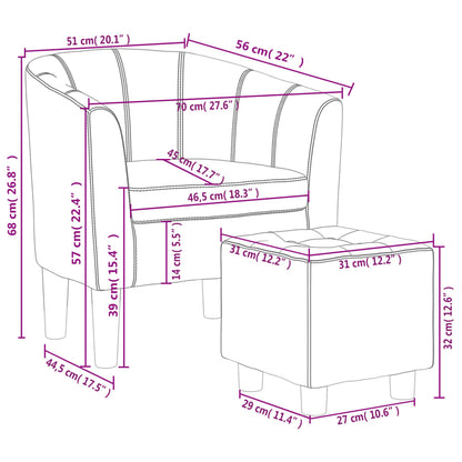 Poltrona com apoio de pés couro artificial cinzento