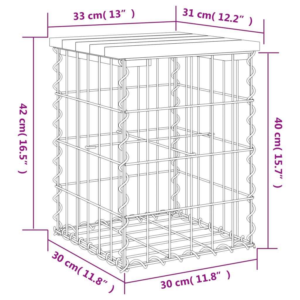 Banco de jardim c/ design gabião 33x31x42 cm pinho impregnado