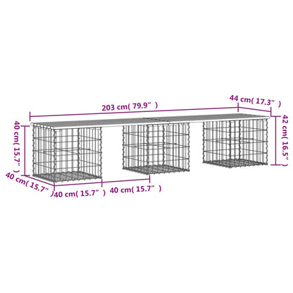Banco de jardim c/ design gabião 203x44x42 cm pinho impregnado