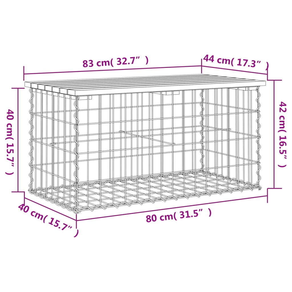 Banco de jardim c/ design gabião 83x44x42 cm pinho maciço