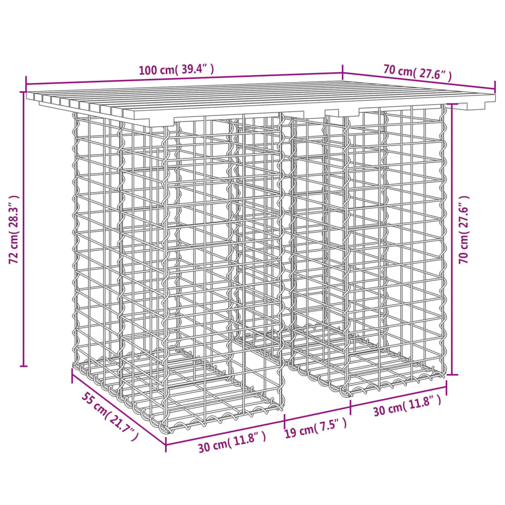 Banco jardim design gabião 100x70x72 cm madeira douglas maciça