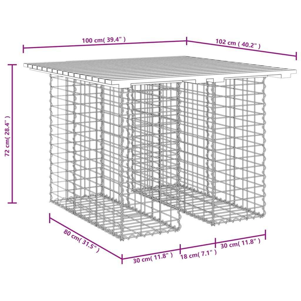 Banco de jardim c/ design gabião 100x102x72 cm pinho impregnado