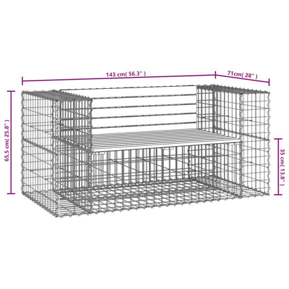 Banco jardim design gabião 143x71x65,5cm madeira douglas maciça