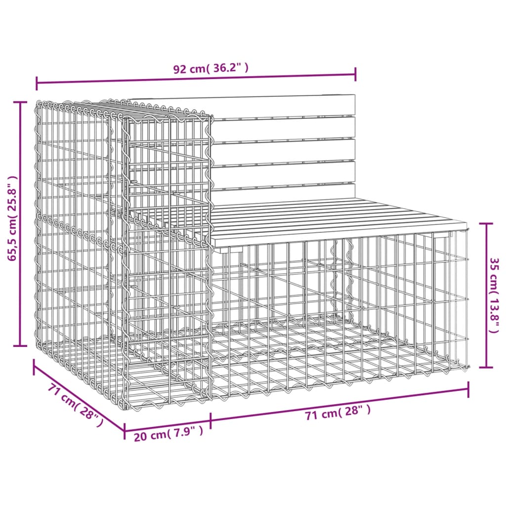 Banco jardim design gabião 92x71x65,5 cm madeira douglas maciça