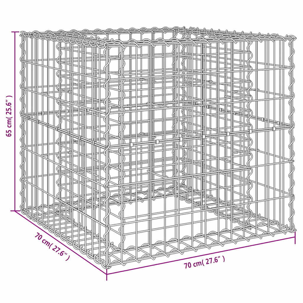 Cesto gabião 70x70x65 cm ferro galvanizado prateado