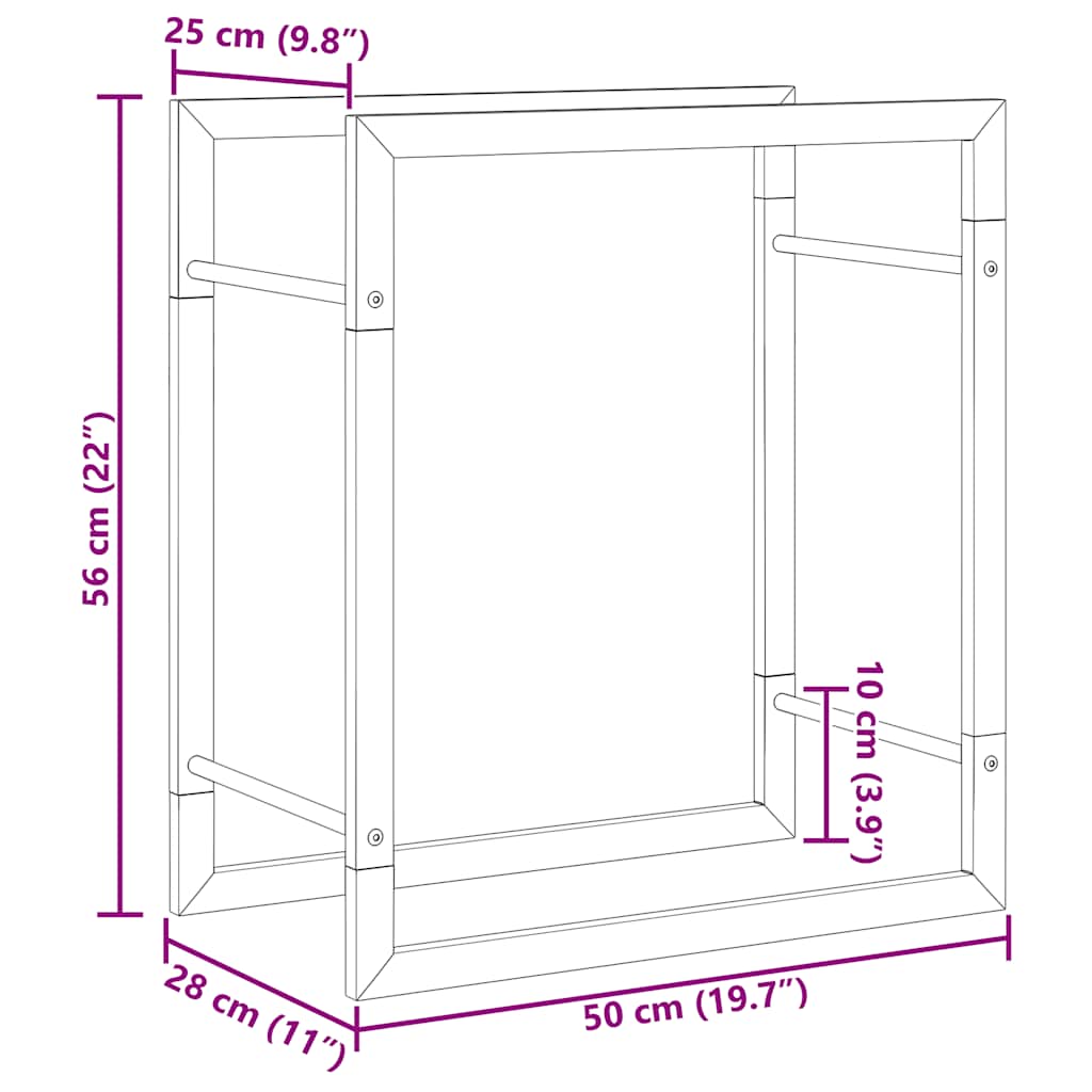 Suporte para lenha 50x28x56 cm aço inoxidável