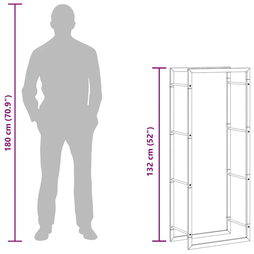 Suporte para lenha 50x28x132 cm aço inoxidável